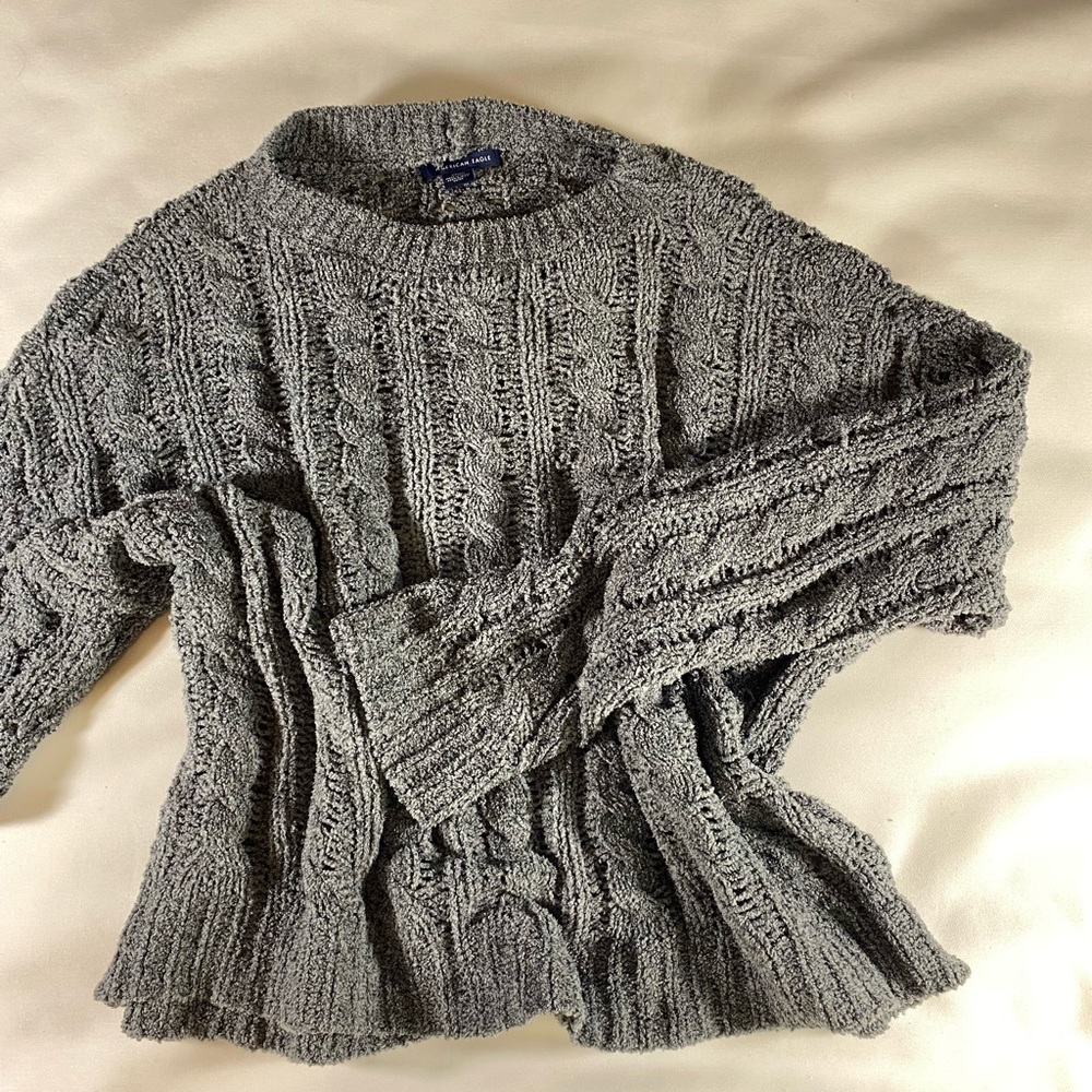 Cute cable knit gray sweater M gray